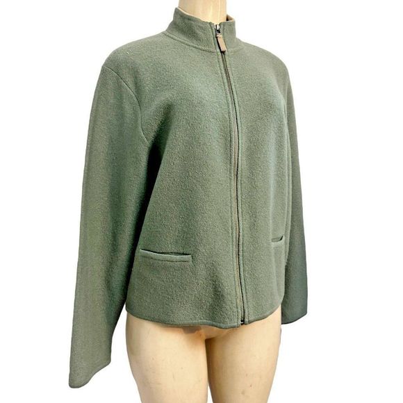 Woolrich Cardigan  Olive Green Cardigan  100%  Lambs Wool Full Zip Size L #1119 - Picture 4 of 16